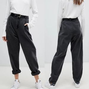 ASOS | tapered boyfriend jeans w/curved seams+belt